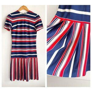 Vintage Harold Williams Striped Nautical Tennis Casual Dress w Pleated Skirt M